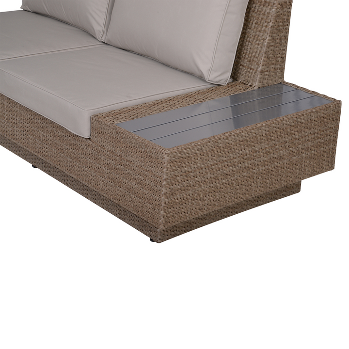 Luxurious Beige Wicker Weave Rattan Sectional Corner Sofa Set with Cushions and Coffee Table - Perfect for Outdoor Living - Premium  from Home Treasures - Just £1140.99! Shop now at Home Treasures