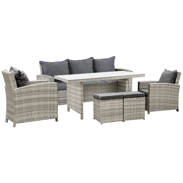 Elegant Wicker Weave Rattan Dining Set with Cushions in Grey – 6-Piece Outdoor Furniture - Premium  from Home Treasures - Just £1071.99! Shop now at Home Treasures