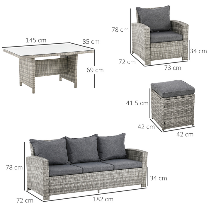 Elegant Wicker Weave Rattan Dining Set with Cushions in Grey – 6-Piece Outdoor Furniture - Premium  from Home Treasures - Just £1071.99! Shop now at Home Treasures