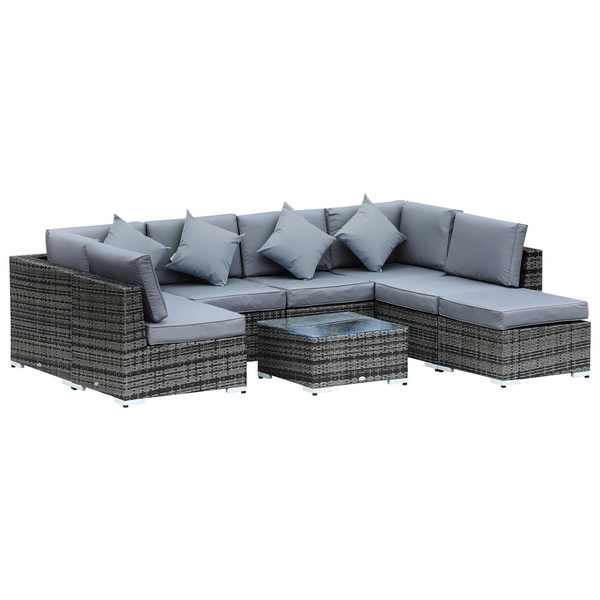 Luxury Wicker Weave Rattan Corner Sofa Set with Cushions in Grey - 8-Piece Outdoor Patio Furniture Set - Premium  from Home Treasures - Just £1122.99! Shop now at Home Treasures