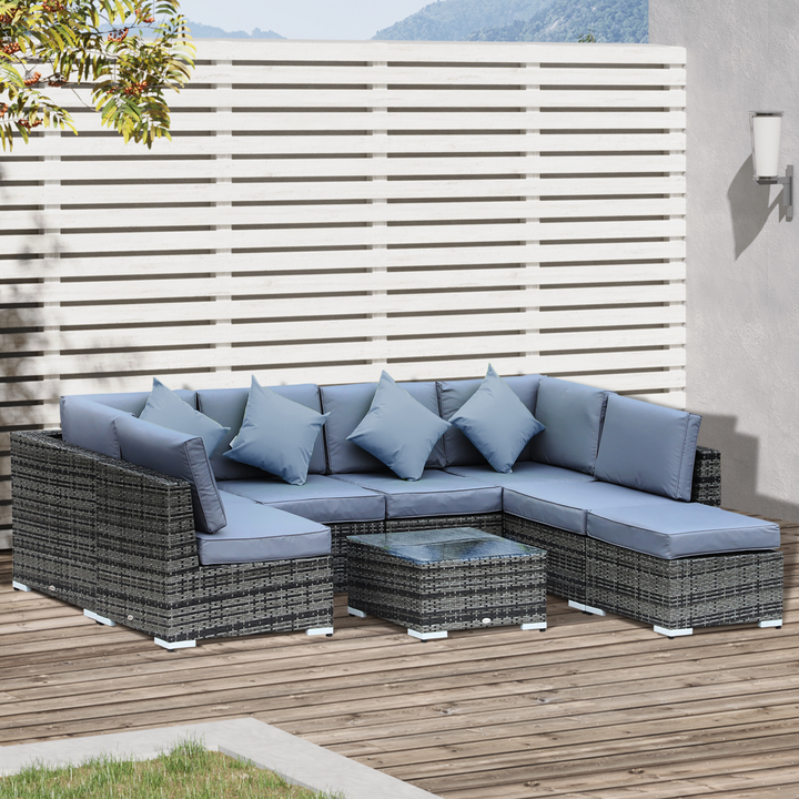 Luxury Wicker Weave Rattan Corner Sofa Set with Cushions (Grey) - 8-Piece Outdoor Patio Furniture Set - Premium  from Home Treasures - Just £1122.99! Shop now at Home Treasures