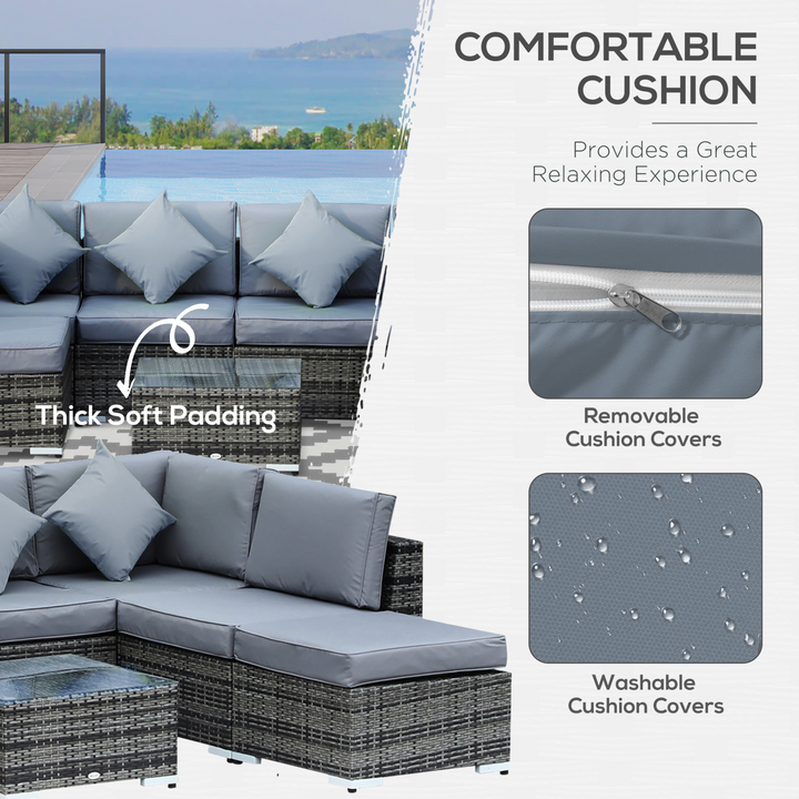 Luxury Wicker Weave Rattan Corner Sofa Set with Cushions in Grey - 8-Piece Outdoor Patio Furniture Set - Premium  from Home Treasures - Just £1122.99! Shop now at Home Treasures