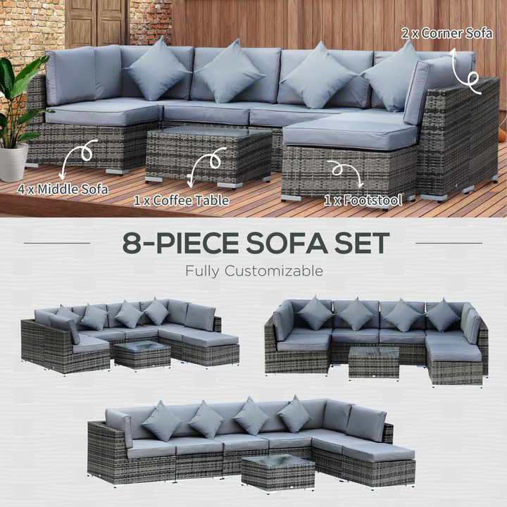 Luxury Wicker Weave Rattan Corner Sofa Set with Cushions in Grey - 8-Piece Outdoor Patio Furniture Set - Premium  from Home Treasures - Just £1122.99! Shop now at Home Treasures