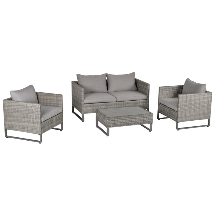 Elegant Rattan Wicker Dining Set with Sofa Chairs, Glass Top Table & Cushions in Grey - Perfect for Outdoor Gatherings - Premium  from Home Treasures - Just £686.99! Shop now at Home Treasures