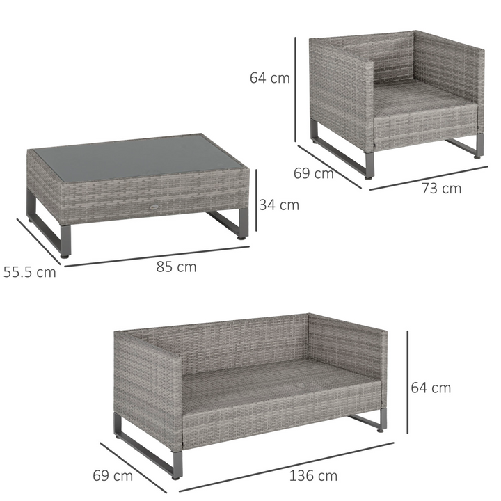 Elegant Rattan Wicker Dining Set with Sofa Chairs, Glass Top Table & Cushions in Grey - Perfect for Outdoor Gatherings - Premium  from Home Treasures - Just £686.99! Shop now at Home Treasures