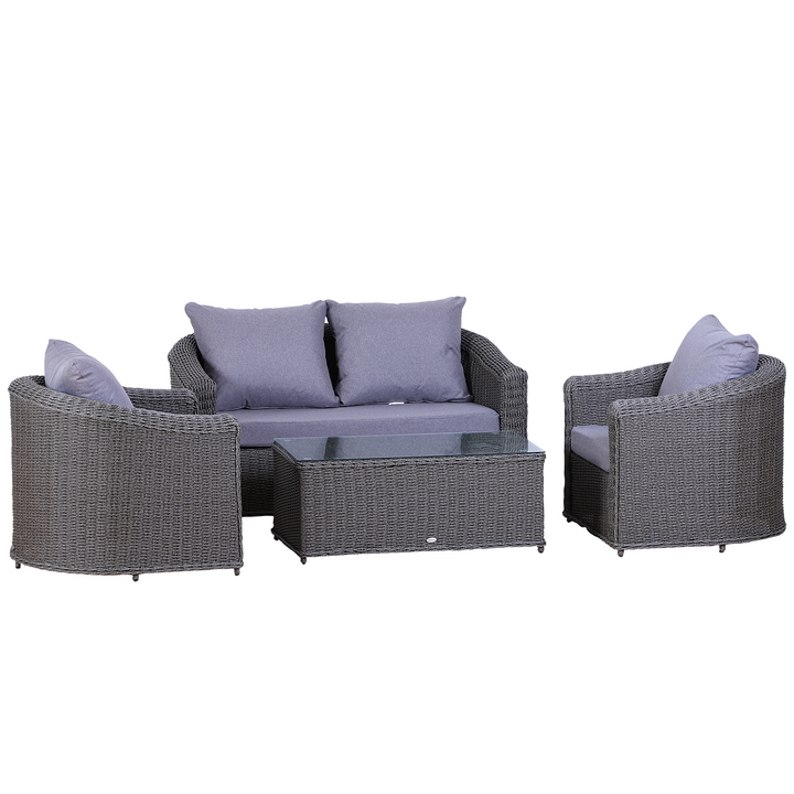 Deluxe Grey Wicker Weave Rattan Sofa Set with Coffee Table - 4-Piece Outdoor Furniture Set - Premium  from Home Treasures - Just £1124.99! Shop now at Home Treasures