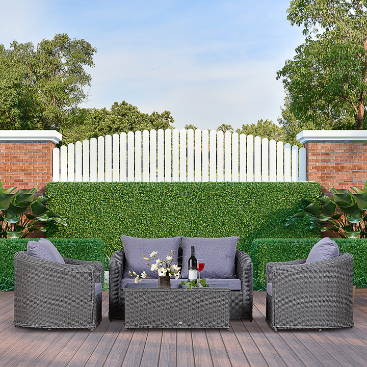 Deluxe Grey Wicker Weave Rattan Sofa Set with Coffee Table - 4-Piece Outdoor Furniture Set - Premium  from Home Treasures - Just £1124.99! Shop now at Home Treasures