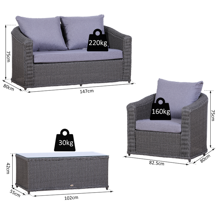 Deluxe Grey Wicker Weave Rattan Sofa Set with Coffee Table - 4-Piece Outdoor Furniture Set - Premium  from Home Treasures - Just £1124.99! Shop now at Home Treasures