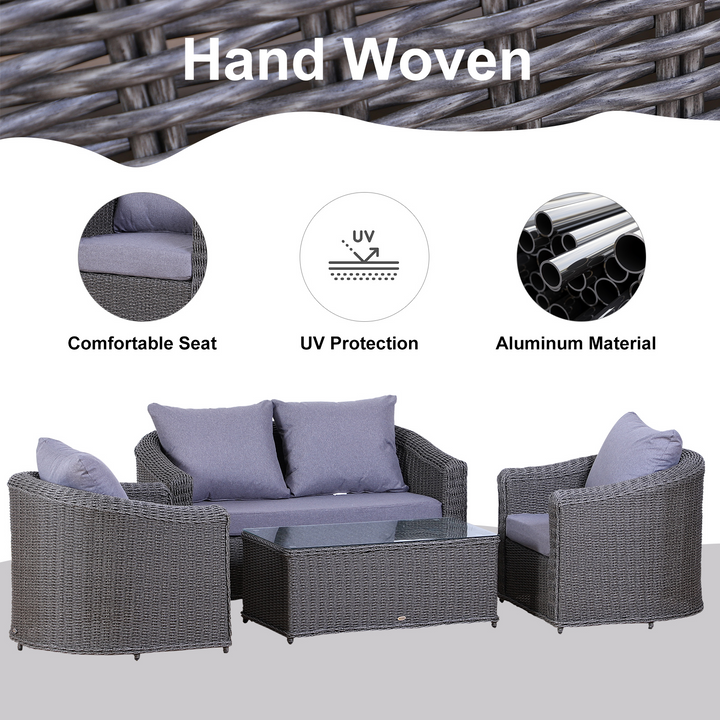 Deluxe Grey Wicker Weave Rattan Sofa Set with Coffee Table - 4-Piece Outdoor Furniture Set - Premium  from Home Treasures - Just £1124.99! Shop now at Home Treasures