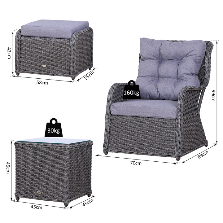 Deluxe Grey Wicker Rattan Sofa Chair, Stool & Table Set - 5 Piece Outdoor Furniture - Premium  from Home Treasures - Just £1008.99! Shop now at Home Treasures