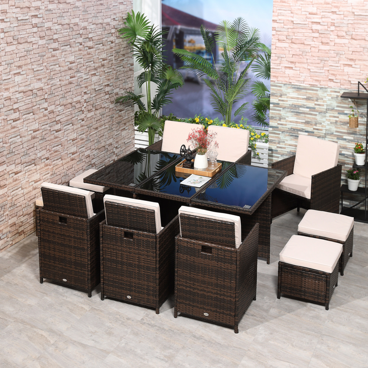 Wicker Weave Rattan Dining Set with Footrests (Mixed Brown) - 11 Piece Outdoor Furniture Set for Patio, Garden, and Yard - Modern Design with Durable Construction and Comfortable Cushions - Premium  from Home Treasures - Just £1065.99! Shop now at Home Treasures