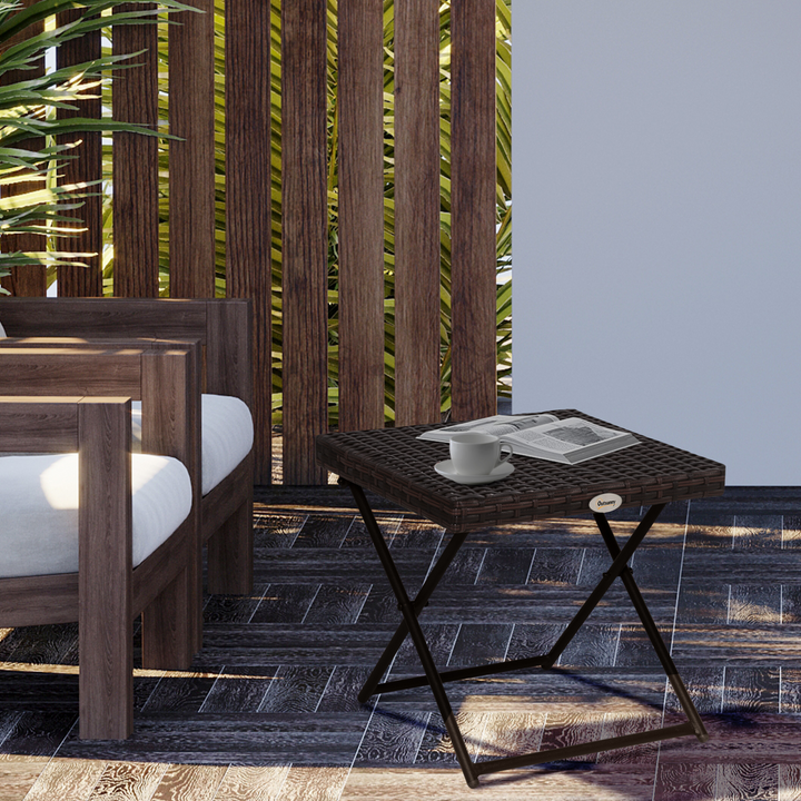 Folding Square Rattan Coffee Table - Sturdy, Weather-Resistant Wicker Weave Side Table (40 x 40 x 40cm, Brown) - Premium  from Home Treasures - Just £29.99! Shop now at Home Treasures