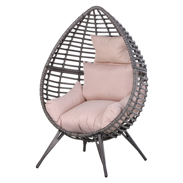 Elegant Teardrop Rattan Egg Chair with Beige Cushion | Cozy Outdoor Seating - Premium  from Home Treasures - Just £372.99! Shop now at Home Treasures