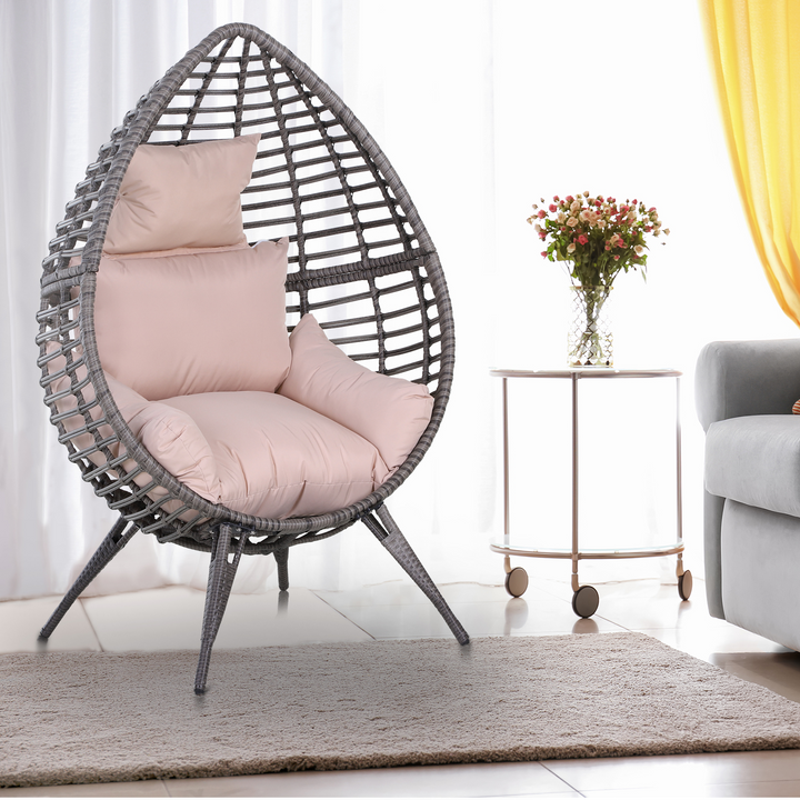 Elegant Teardrop Rattan Egg Chair with Beige Cushion | Cozy Outdoor Seating - Premium  from Home Treasures - Just £372.99! Shop now at Home Treasures