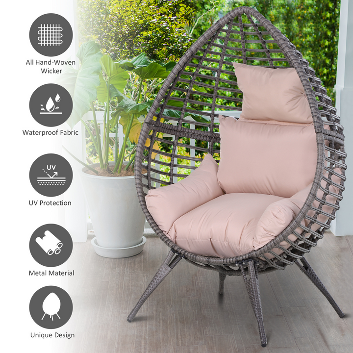 Elegant Teardrop Rattan Egg Chair with Beige Cushion | Cozy Outdoor Seating - Premium  from Home Treasures - Just £372.99! Shop now at Home Treasures