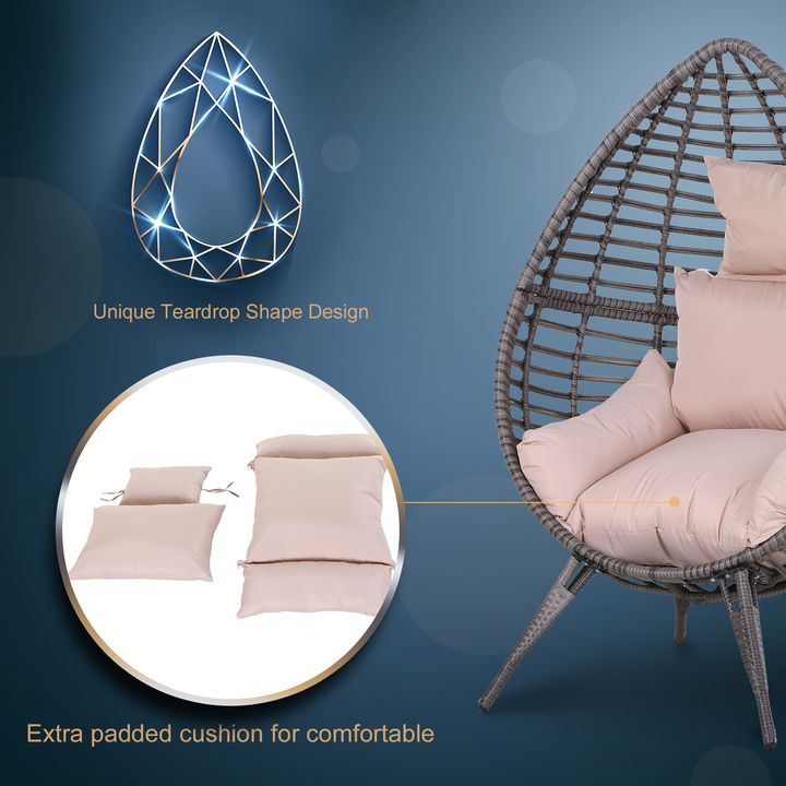 Elegant Teardrop Rattan Egg Chair with Beige Cushion | Cozy Outdoor Seating - Premium  from Home Treasures - Just £372.99! Shop now at Home Treasures