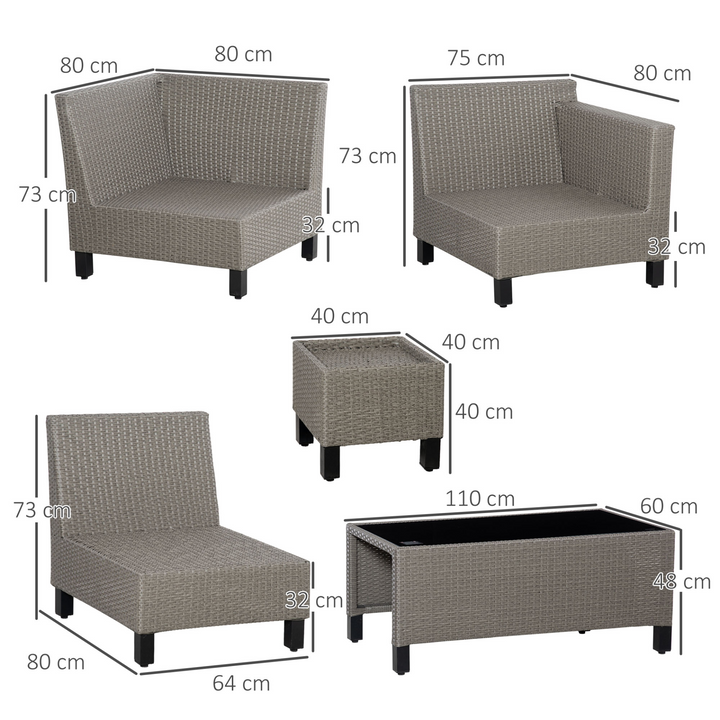 Elegant Rattan Corner Sofa Set with Tempered Glass Coffee Table & Cushions in Grey - 8 Piece Outdoor Furniture Set for Garden & Patio - Premium  from Home Treasures - Just £1652.99! Shop now at Home Treasures