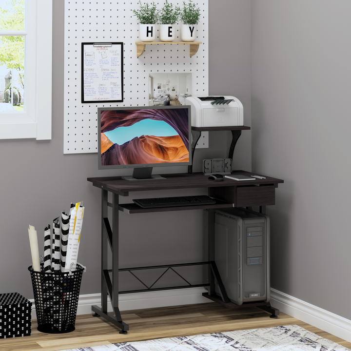 Modern Dark Brown Computer Desk with Display Stand, Keyboard Tray & Host Box Shelf - Perfect for Home Office - Premium  from Home Treasures - Just £75.99! Shop now at Home Treasures