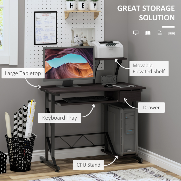 Modern Dark Brown Computer Desk with Display Stand, Keyboard Tray & Host Box Shelf - Perfect for Home Office - Premium  from Home Treasures - Just £75.99! Shop now at Home Treasures