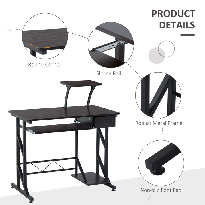 Modern Dark Brown Computer Desk with Display Stand, Keyboard Tray & Host Box Shelf - Perfect for Home Office - Premium  from Home Treasures - Just £75.99! Shop now at Home Treasures