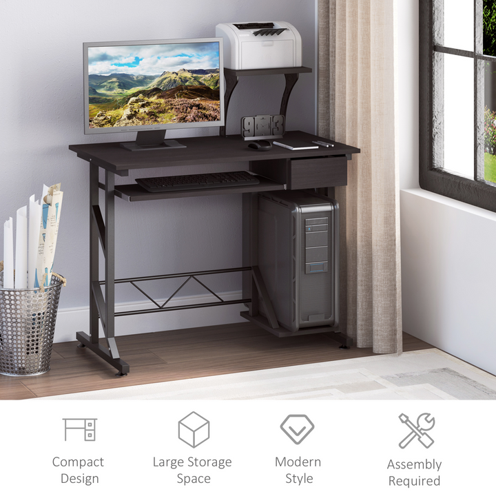 Modern Dark Brown Computer Desk with Display Stand, Keyboard Tray & Host Box Shelf - Perfect for Home Office - Premium  from Home Treasures - Just £75.99! Shop now at Home Treasures