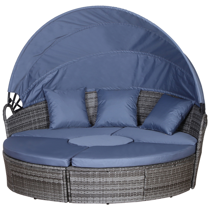 Elegant Wicker Weave Rattan Cushioned Round Sofa Bed with Coffee Table in Grey - Perfect for Outdoor Lounging - Premium  from Home Treasures - Just £576.99! Shop now at Home Treasures