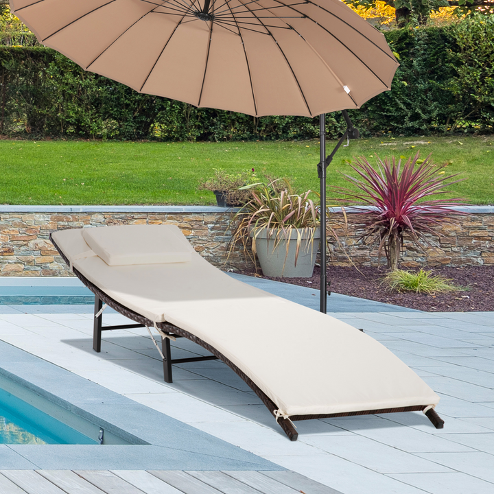 Weather-Resistant Wicker Weave Rattan Sun Lounger with Cushions & Detachable Pillow (Brown) - Foldable & Durable Outdoor Recliner - Premium  from Home Treasures - Just £138.99! Shop now at Home Treasures