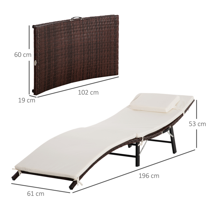 Weather-Resistant Wicker Weave Rattan Sun Lounger with Cushions & Detachable Pillow (Brown) - Foldable & Durable Outdoor Recliner - Premium  from Home Treasures - Just £138.99! Shop now at Home Treasures