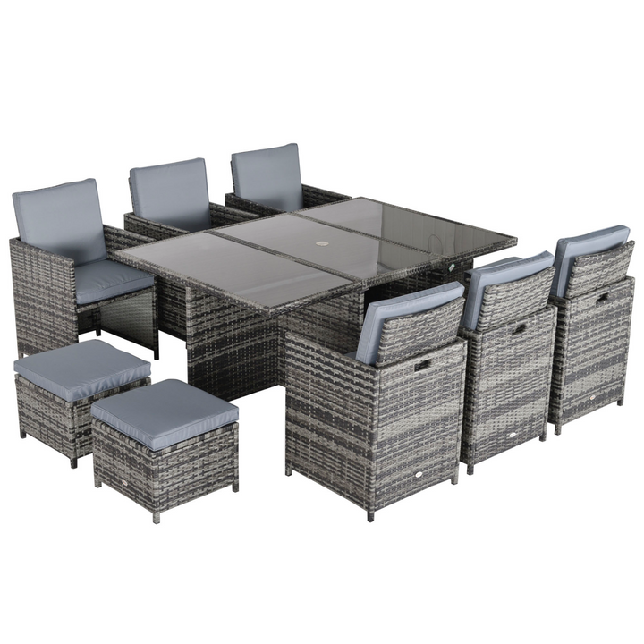 Modern Wicker Weave Rattan Dining Set with Footrests - Mixed Grey, 11-Piece Outdoor Patio Furniture Set - Premium  from Home Treasures - Just £1120.99! Shop now at Home Treasures