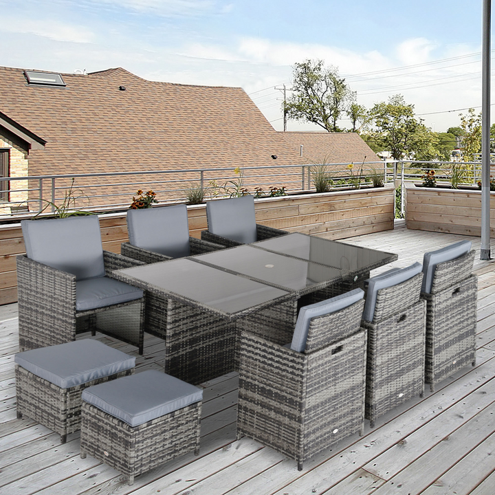 Modern Wicker Weave Rattan Dining Set with Footrests - Mixed Grey, 11-Piece Outdoor Patio Furniture Set - Premium  from Home Treasures - Just £1120.99! Shop now at Home Treasures