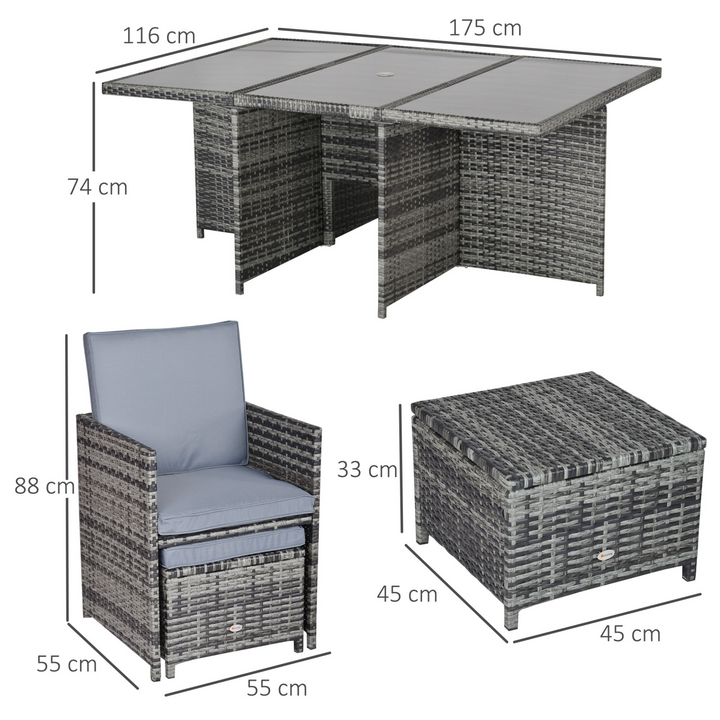 Modern Wicker Weave Rattan Dining Set with Footrests - Mixed Grey, 11-Piece Outdoor Patio Furniture Set - Premium  from Home Treasures - Just £1120.99! Shop now at Home Treasures