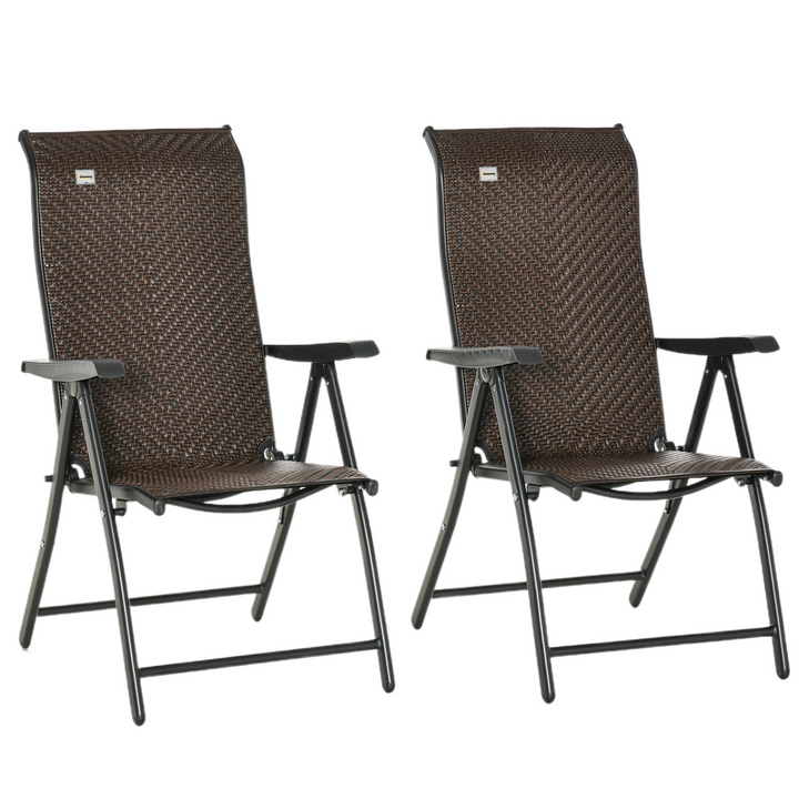 Wicker Weave Rattan Folding Chairs - Set of 2 with 7-Level Adjustable Backrest (Brown) for Patios, Gardens, and Balconies - Premium  from Home Treasures - Just £132.99! Shop now at Home Treasures