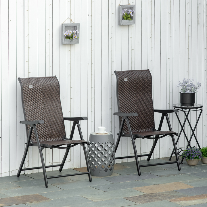 Wicker Weave Rattan Folding Chairs - Set of 2 with 7-Level Adjustable Backrest (Brown) for Patios, Gardens, and Balconies - Premium  from Home Treasures - Just £132.99! Shop now at Home Treasures