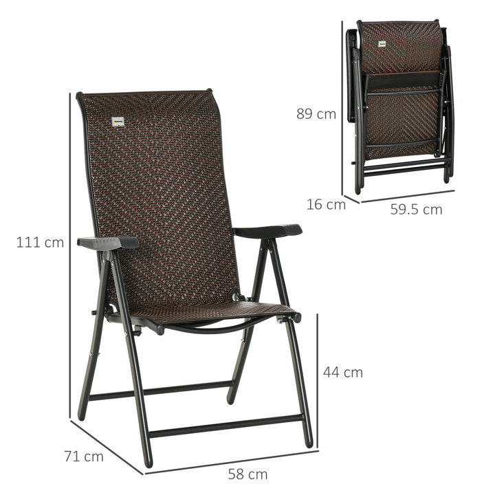 Wicker Weave Rattan Folding Chairs - Set of 2 with 7-Level Adjustable Backrest (Brown) for Patios, Gardens, and Balconies - Premium  from Home Treasures - Just £132.99! Shop now at Home Treasures