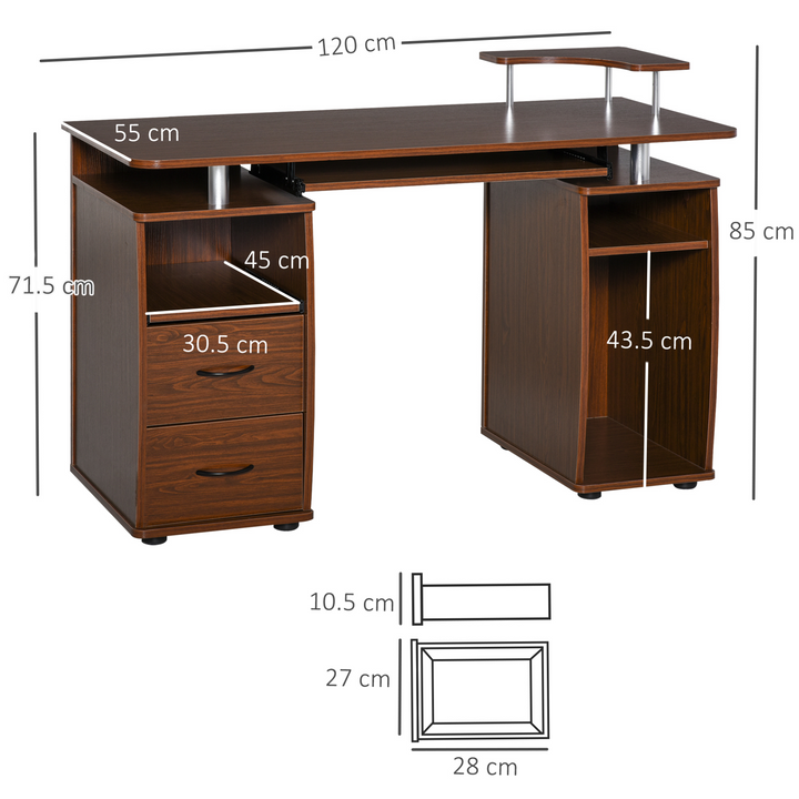 Computer Desk with Keyboard Tray, CPU Shelf, Drawers, Sliding Scanner Shelf, Brown - Premium  from Home Treasures - Just £130.99! Shop now at Home Treasures