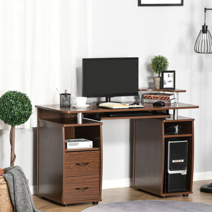 Computer Desk with Keyboard Tray, CPU Shelf, Drawers, Sliding Scanner Shelf, Brown - Premium  from Home Treasures - Just £130.99! Shop now at Home Treasures