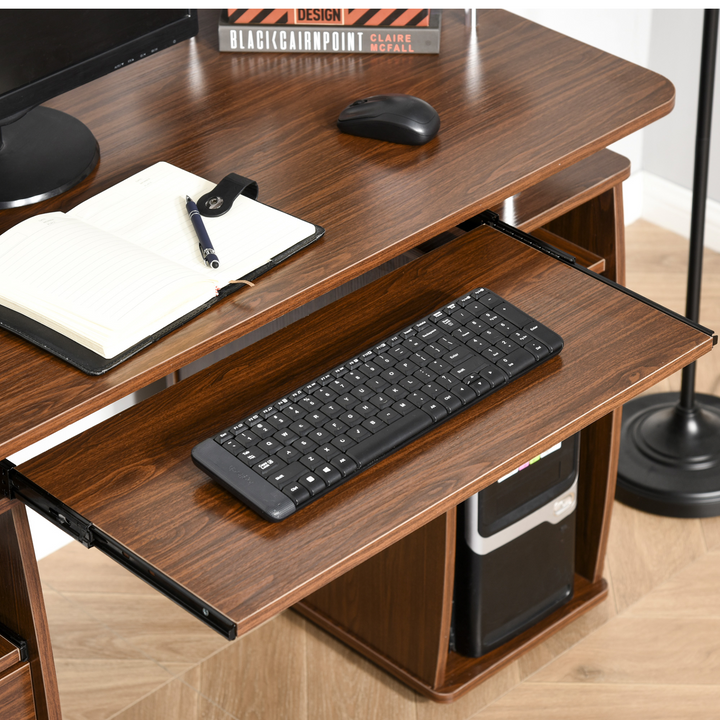 Computer Desk with Keyboard Tray, CPU Shelf, Drawers, Sliding Scanner Shelf, Brown - Premium  from Home Treasures - Just £130.99! Shop now at Home Treasures