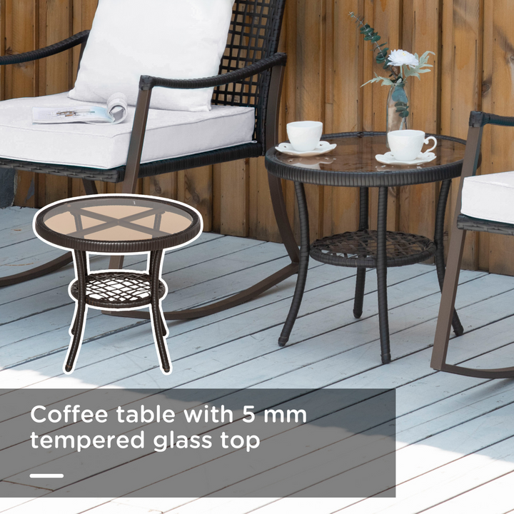 Wicker Weave Rattan Bistro Set - 2 Rocking Armchairs with Pillow Cushions & Tempered Glass Round Coffee Table (Brown) - Perfect for Outdoor Patio, Backyard, Deck, or Balcony - Premium  from Home Treasures - Just £212.99! Shop now at Home Treasures