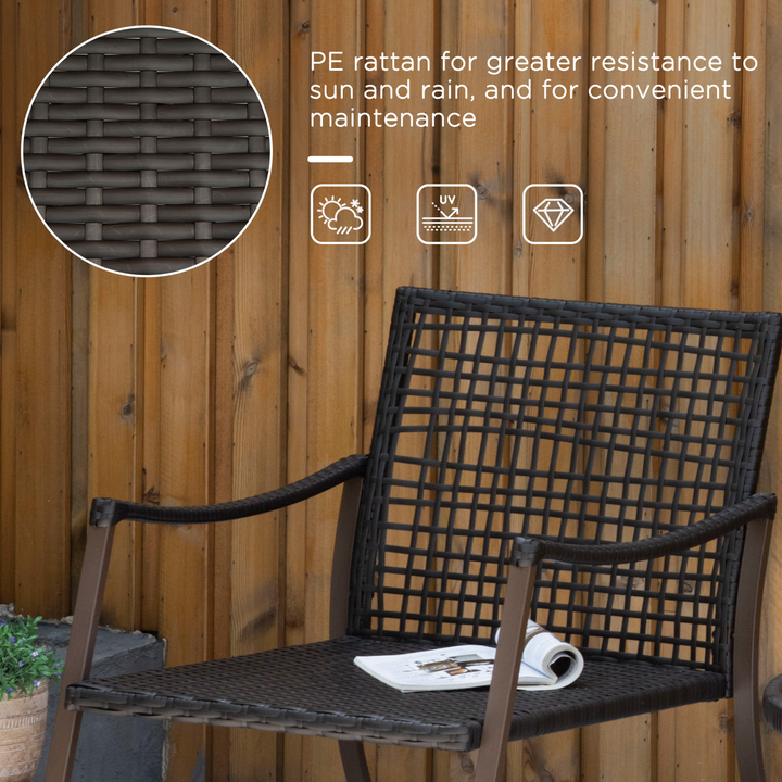 Wicker Weave Rattan Bistro Set - 2 Rocking Armchairs with Pillow Cushions & Tempered Glass Round Coffee Table (Brown) - Perfect for Outdoor Patio, Backyard, Deck, or Balcony - Premium  from Home Treasures - Just £212.99! Shop now at Home Treasures