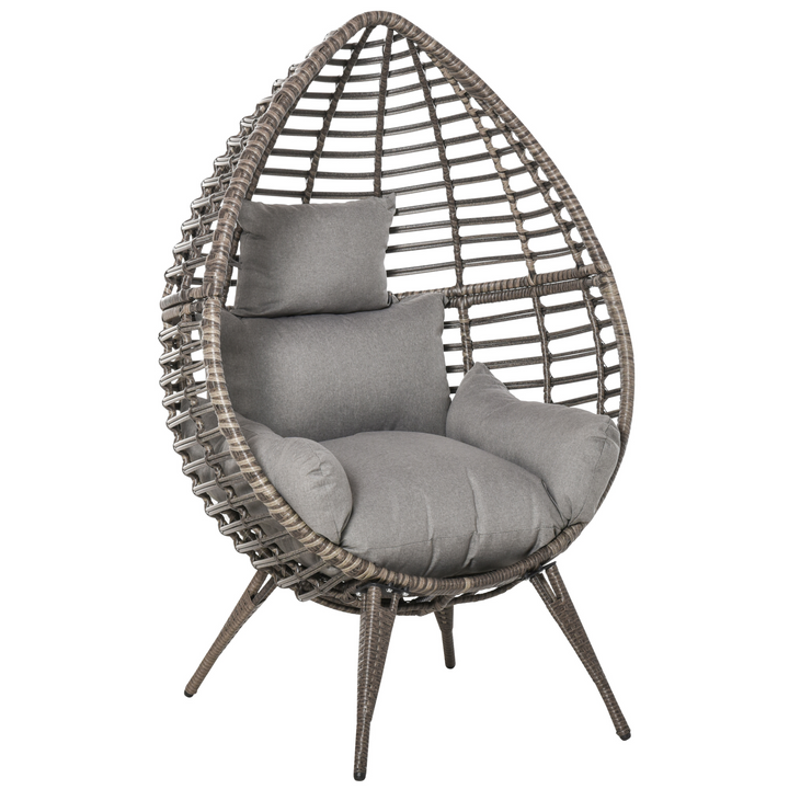 Teardrop Rattan Egg Chair with Grey Cushion - Elegant Outdoor Wicker Chair for Garden, Balcony, and Patio - Premium  from Home Treasures - Just £372.99! Shop now at Home Treasures