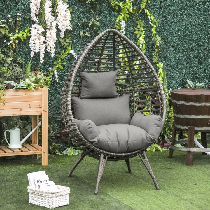 Teardrop Rattan Egg Chair with Grey Cushion - Elegant Outdoor Wicker Chair for Garden, Balcony, and Patio - Premium  from Home Treasures - Just £372.99! Shop now at Home Treasures