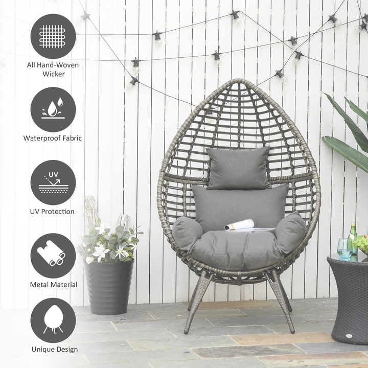 Teardrop Rattan Egg Chair with Grey Cushion - Elegant Outdoor Wicker Chair for Garden, Balcony, and Patio - Premium  from Home Treasures - Just £372.99! Shop now at Home Treasures