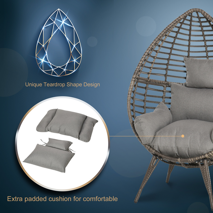 Teardrop Rattan Egg Chair with Grey Cushion - Elegant Outdoor Wicker Chair for Garden, Balcony, and Patio - Premium  from Home Treasures - Just £372.99! Shop now at Home Treasures