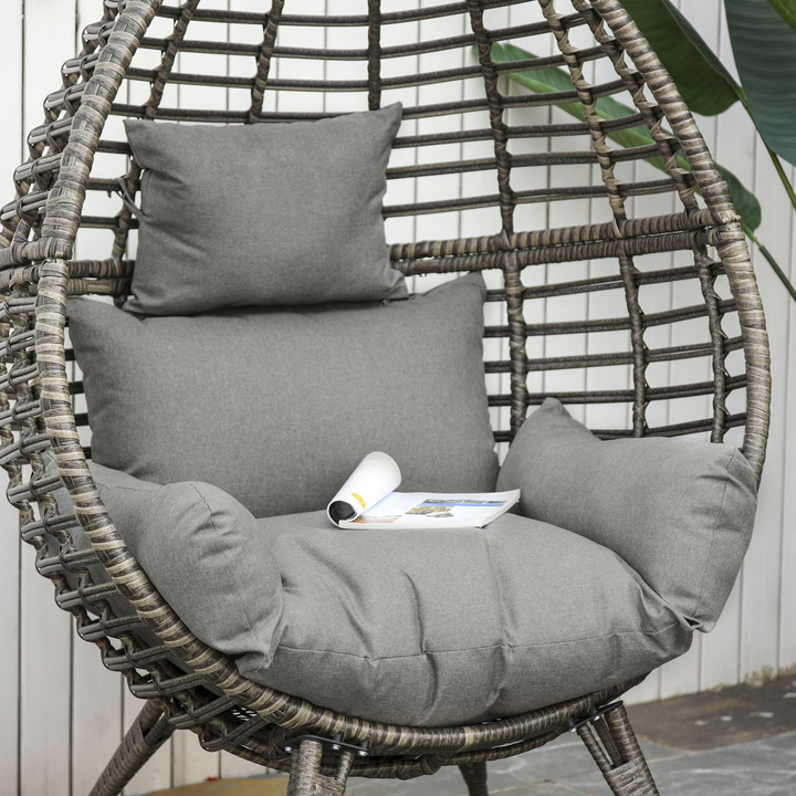 Teardrop Rattan Egg Chair with Grey Cushion - Elegant Outdoor Wicker Chair for Garden, Balcony, and Patio - Premium  from Home Treasures - Just £372.99! Shop now at Home Treasures