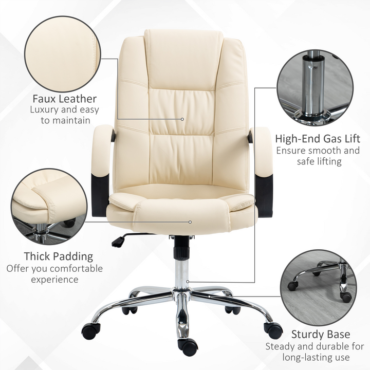 Vinsetto Executive Home Office Chair - PU Leather, Padded Armrests, Adjustable Height, Beige - Premium  from Home Treasures - Just £157.99! Shop now at Home Treasures