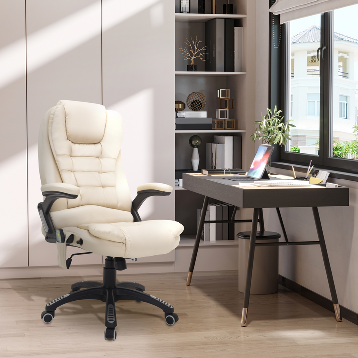 Executive Office Chair with Massage and Heat - High Back PU Leather, Reclining Function, Beige - Premium  from Home Treasures - Just £183.99! Shop now at Home Treasures