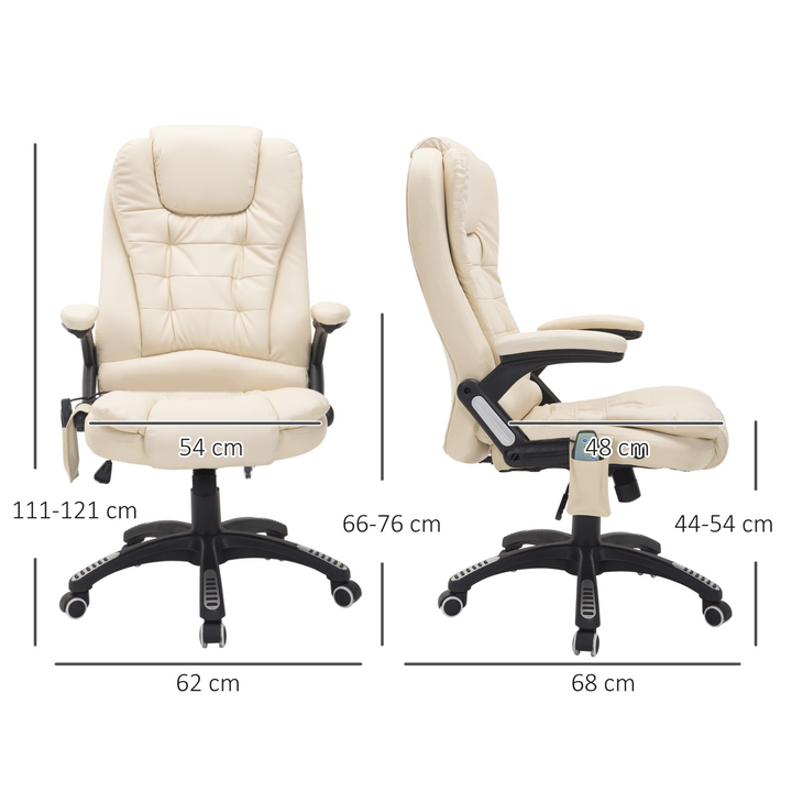 Executive Office Chair with Massage and Heat - High Back PU Leather, Reclining Function, Beige - Premium  from Home Treasures - Just £183.99! Shop now at Home Treasures