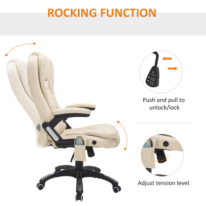 Executive Office Chair with Massage and Heat - High Back PU Leather, Reclining Function, Beige - Premium  from Home Treasures - Just £183.99! Shop now at Home Treasures