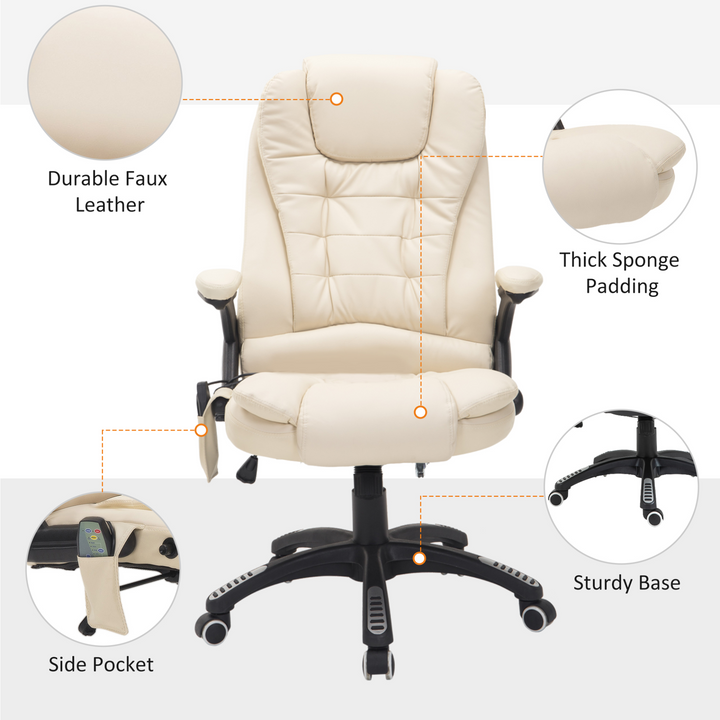 Executive Office Chair with Massage and Heat - High Back PU Leather, Reclining Function, Beige - Premium  from Home Treasures - Just £183.99! Shop now at Home Treasures