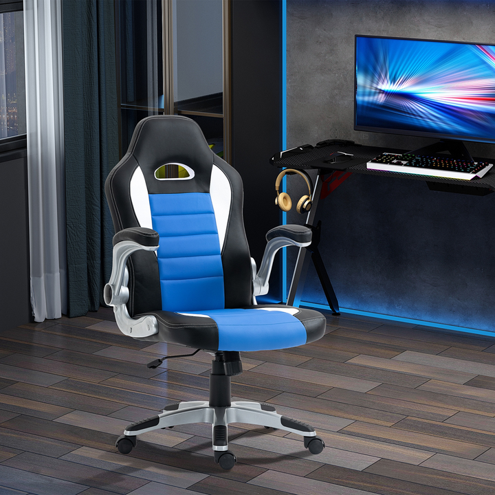 Ergonomic PU Leather Gaming Desk Chair with Tilt Function and Flip-Up Armrests (Blue) - Adjustable Height, 360° Swivel, Padded Comfort for Long Gaming Sessions - Premium  from Home Treasures - Just £139.99! Shop now at Home Treasures